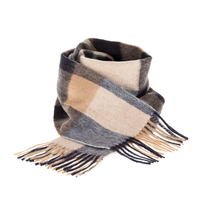 edinburgh lambswool check scarf in navy neutral