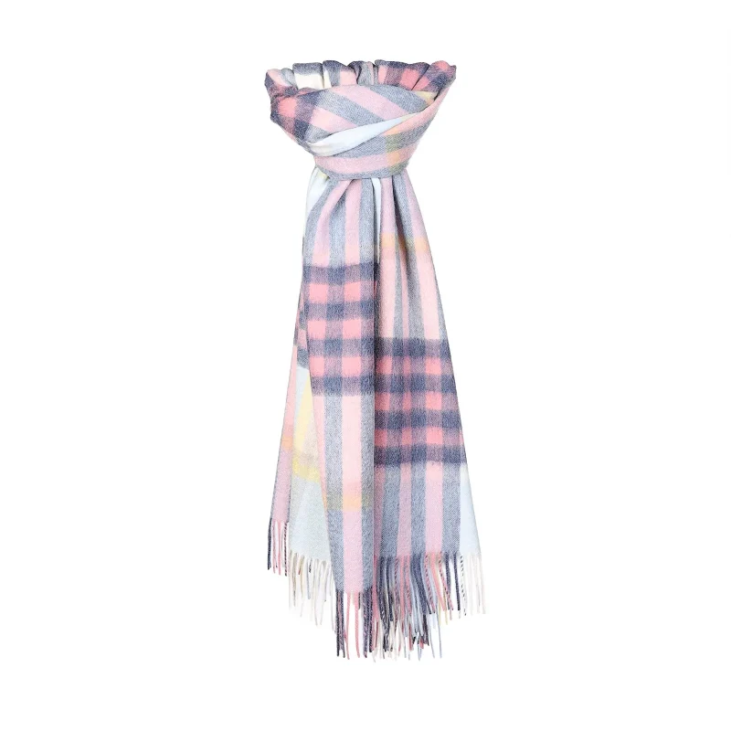 edinburgh lambswool chequer tartan stole pastel pink