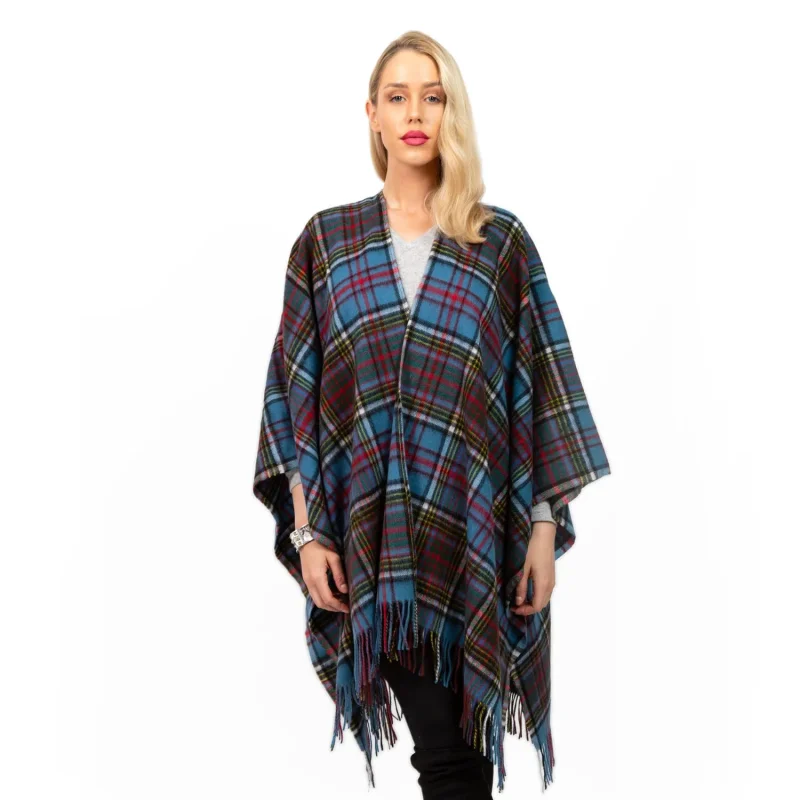 edinburgh lambswool long tartan cape dress black check