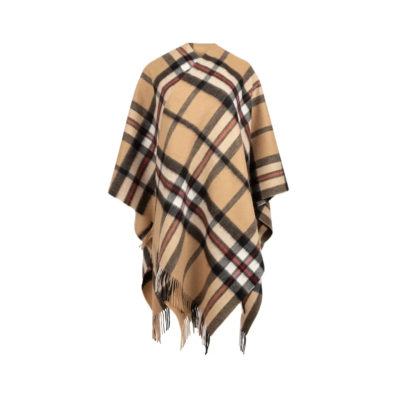 edinburgh lambswool long tartan cape thomson camel