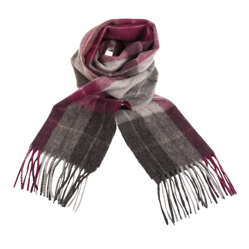 edinburgh lambswool scarf multi windowpane khaki grey plum