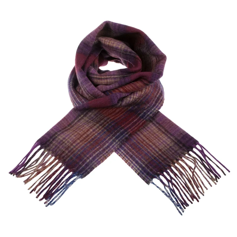 edinburgh lambswool scarf stripey check trench wineberry