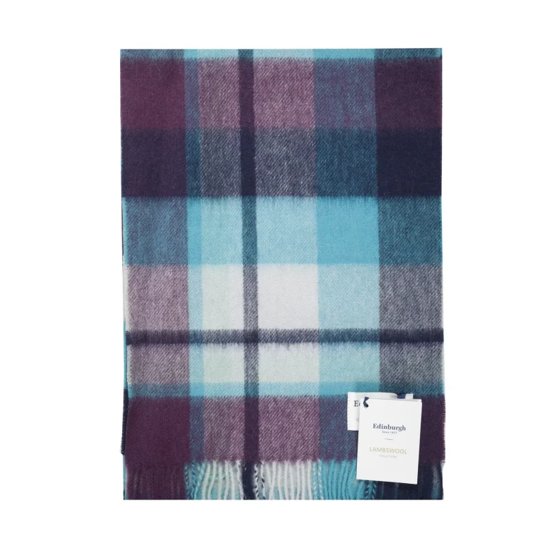 edinburgh lambswool tartan scarf aqua navy