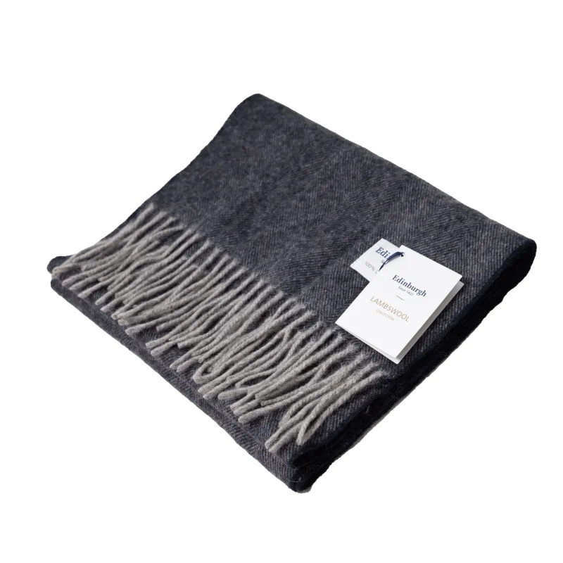 edinburgh lambswool tartan scarf grey navy