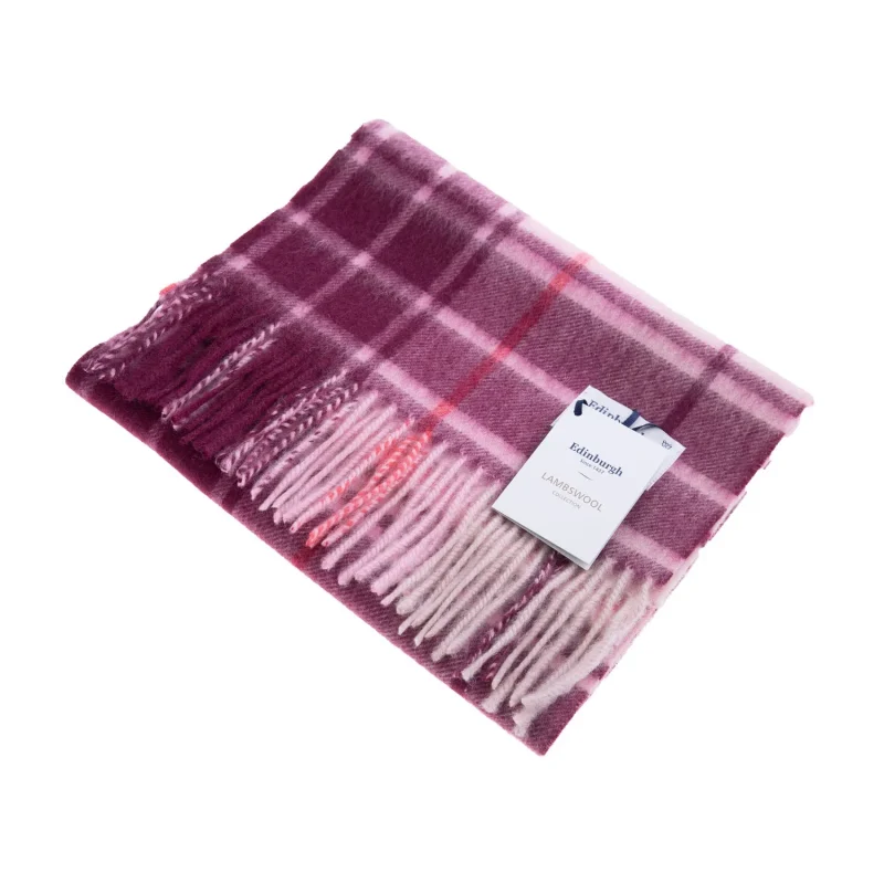 edinburgh lambswool tartan scarf pink mill check