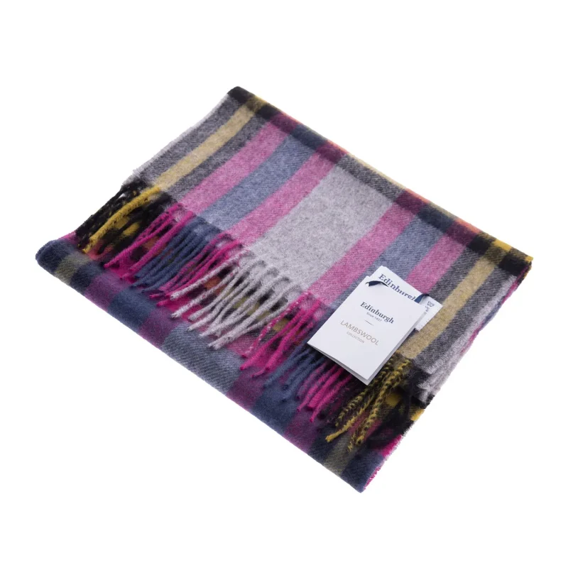 edinburgh lambswool tartan scarf raspberry deco check