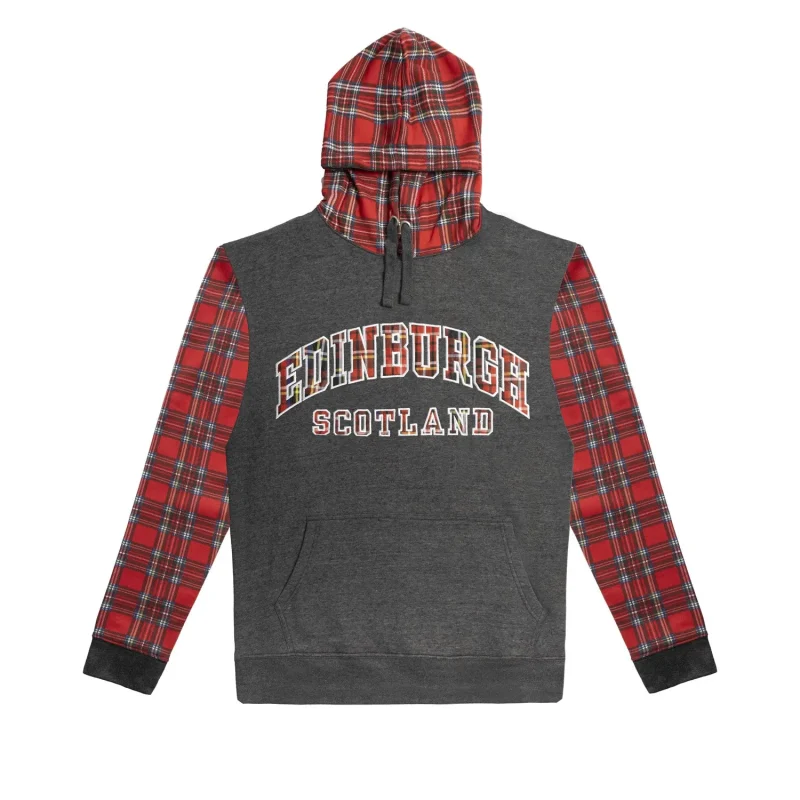 edinburgh scotland tartan sleeve hoodie for adults