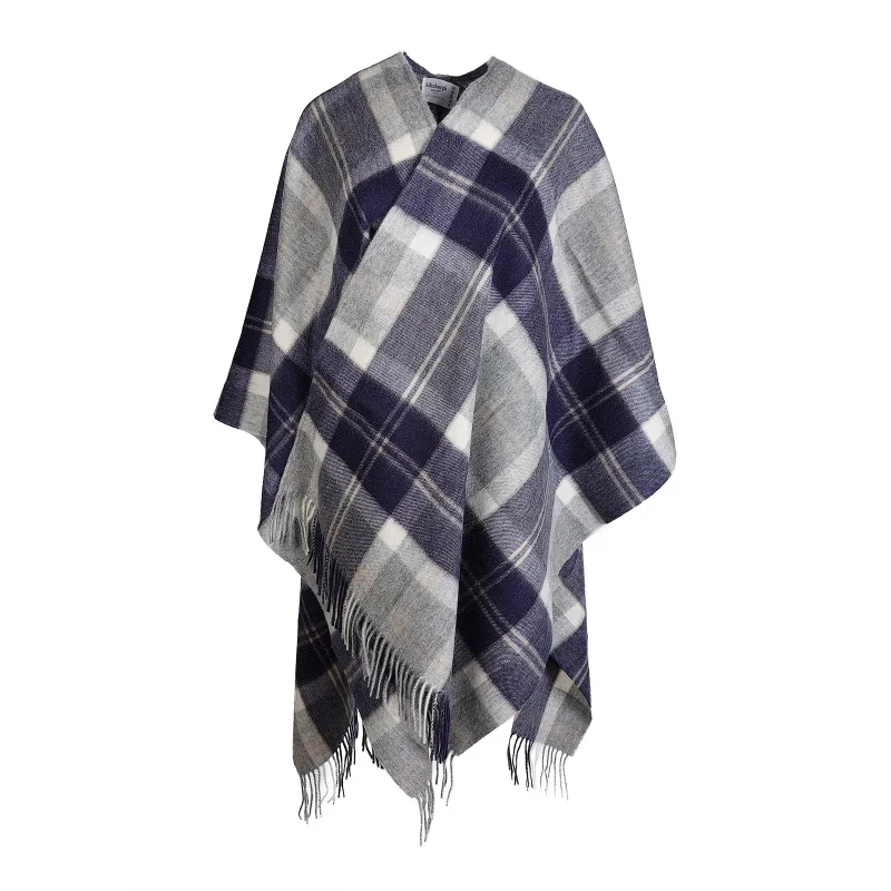 edinburgh silver tartan long cape lambswool