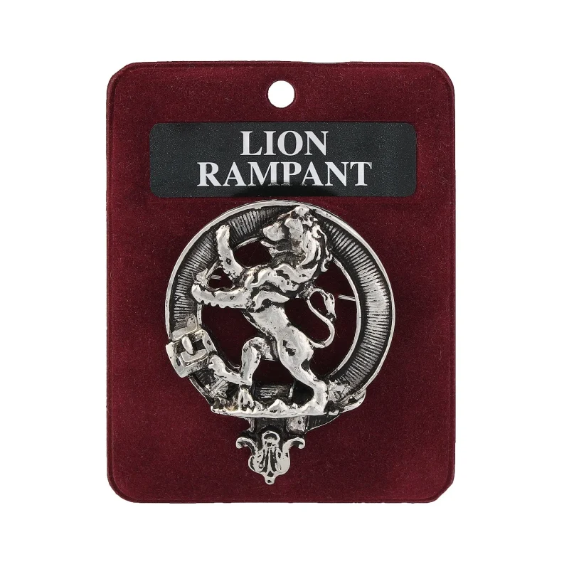 elegant art pewter rampant lion clan badge