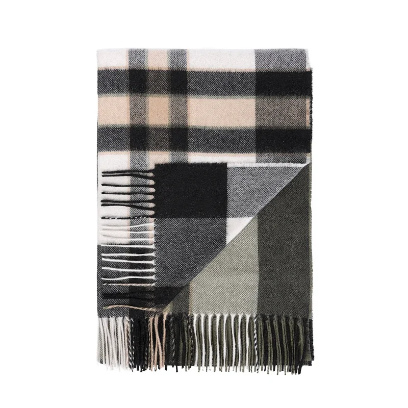 elegant cashmere tartan stole in thomson olive