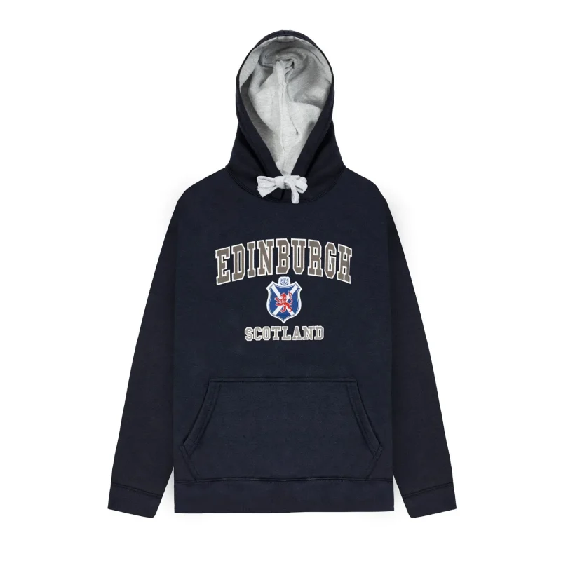 elegant hooded top with edinburgh flag and lion shield