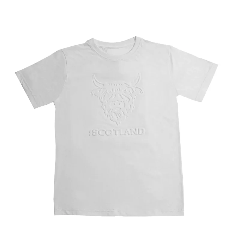 embossed cow scotland graphic t shirt for adults