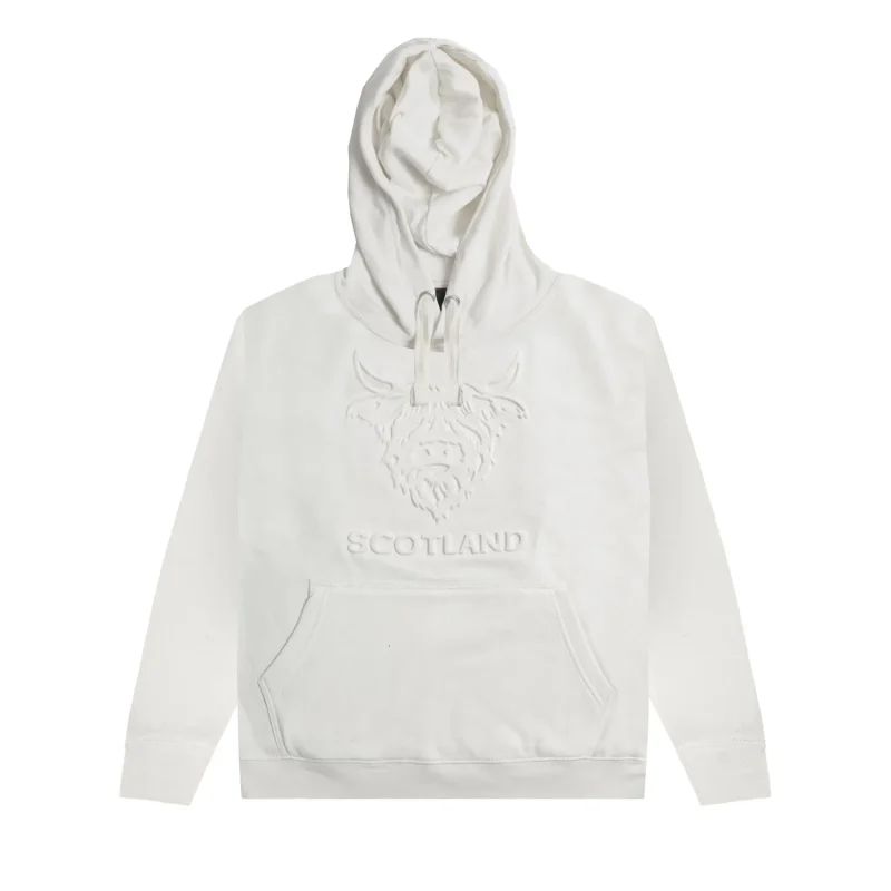 embossed cow scotland hooded top for adults