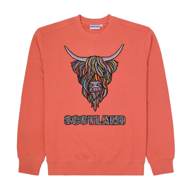 embroidered highland cow sweatshirt in vibrant colors