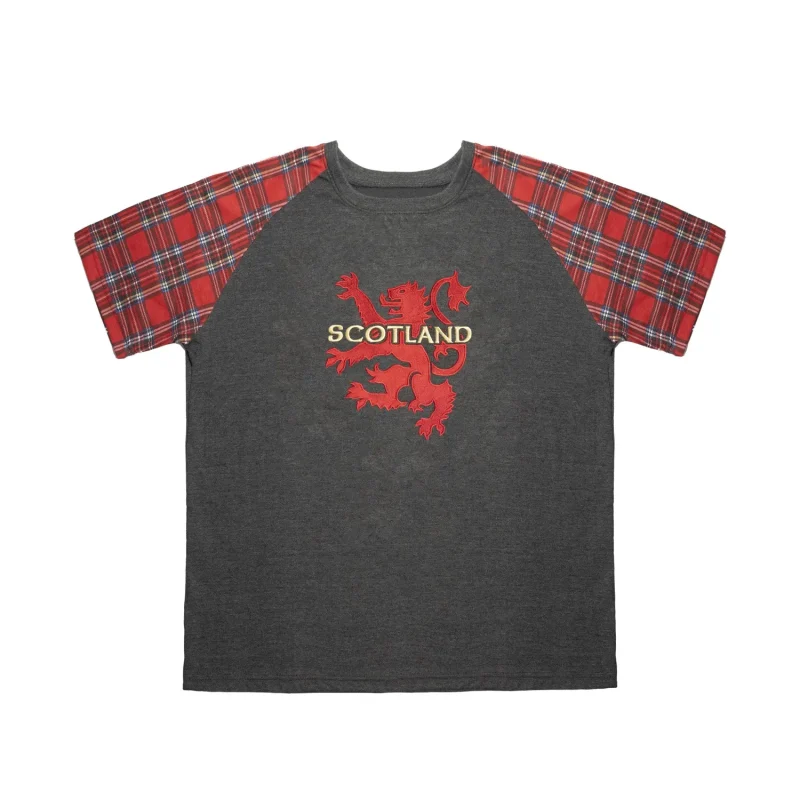 embroidered lion scotland tartan sleeve t shirts