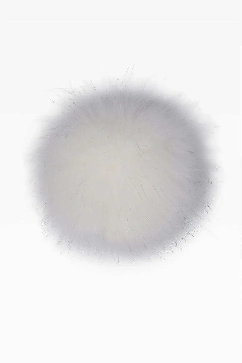 faux fur pom pom hat white with black tips