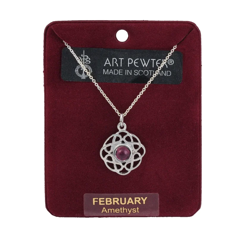 february pewter art pendant