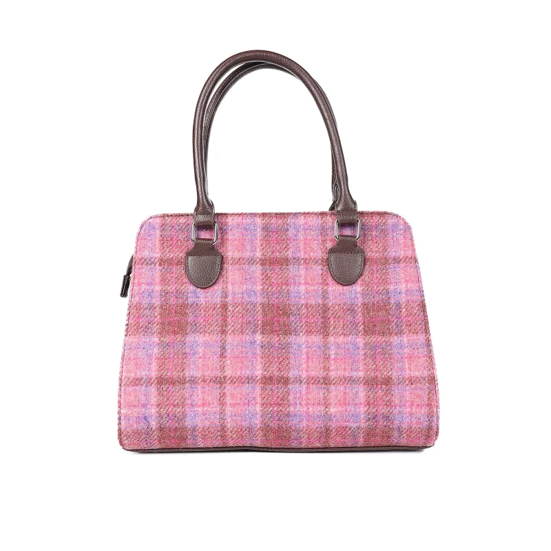 findhorn pink check harris tweed midi tote bag