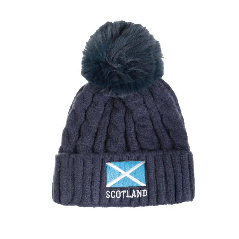 flag logo cable knit bobble hat