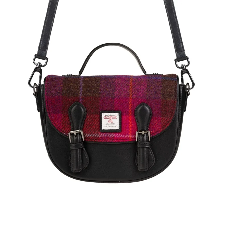 fuchsia tartan cobble satchel bag