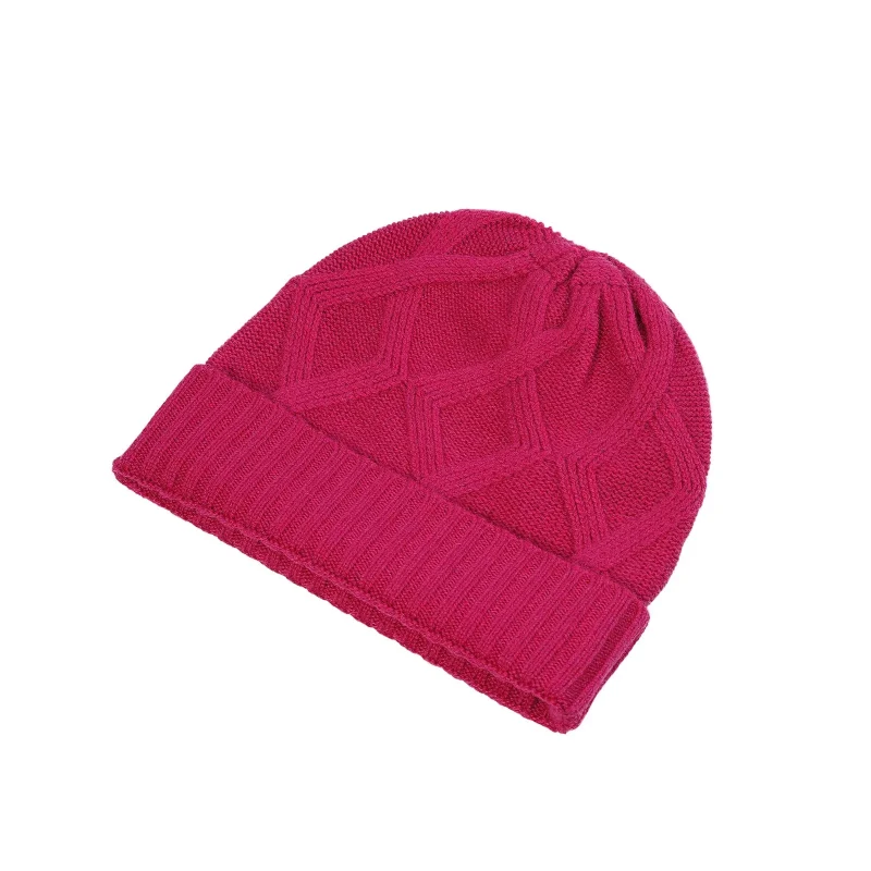 fuchsia women s turn up beanie with racking detail