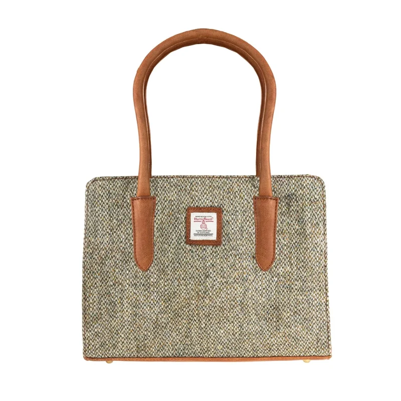 genuine leather handbag green white barleycorn tan