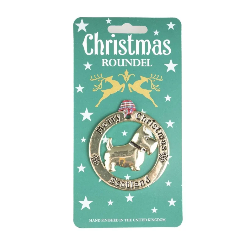 gold scotty dog christmas roundel ornament