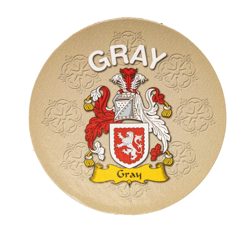 gray round clan name cork coaster