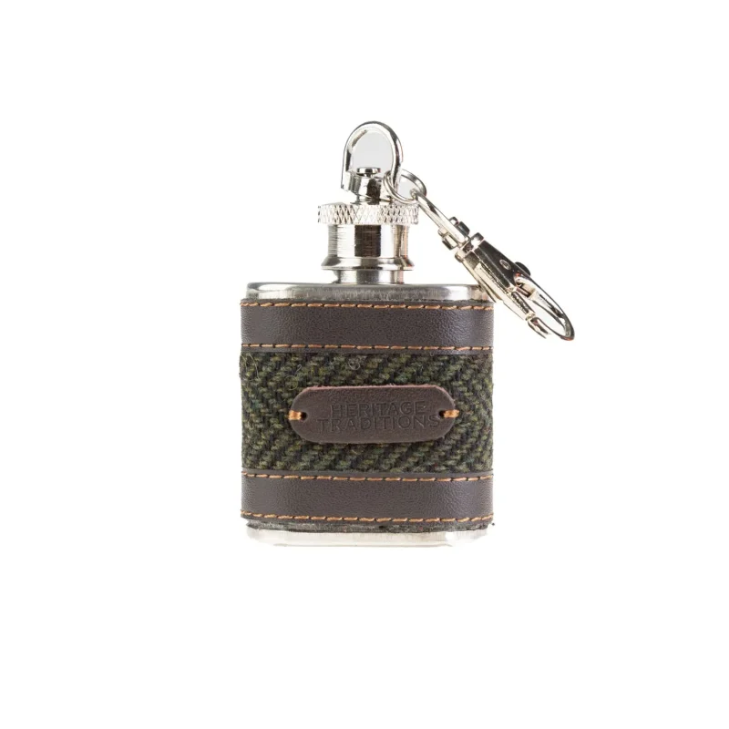 green herringbone tweed hipflask 1oz