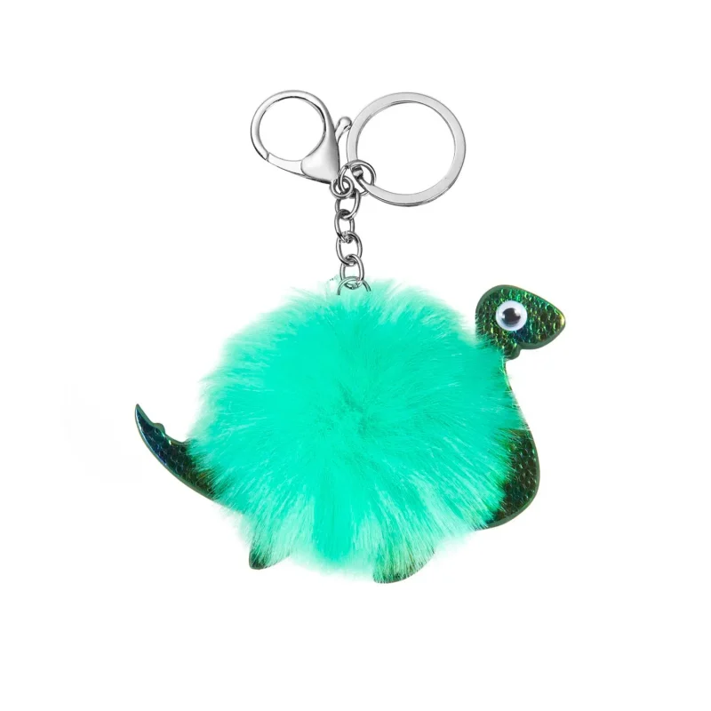 green nessie pom pom keyring