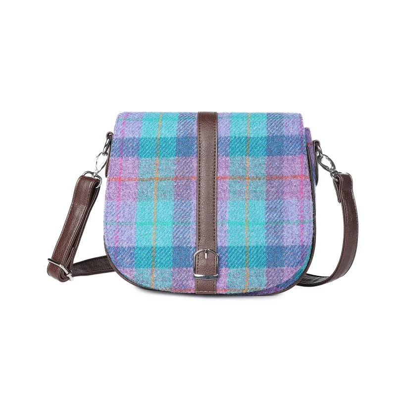 green purple check harris tweed shoulder bag