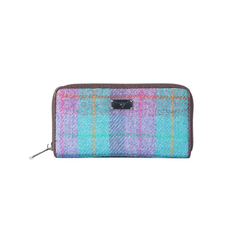 green purple check staffa zip purse