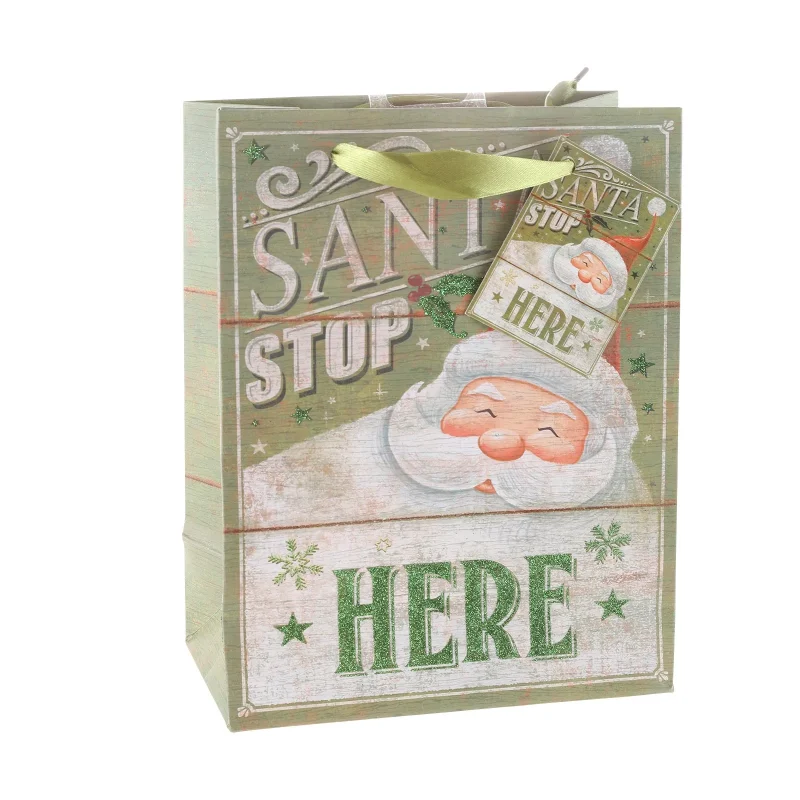 green santa stop here christmas gift bag