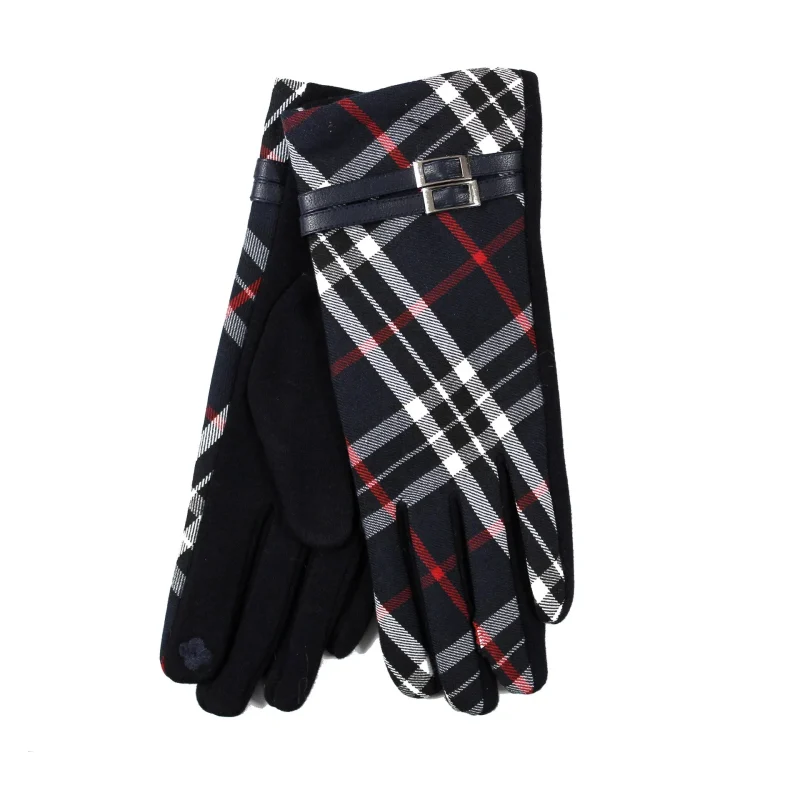 grey buckle tartan glove