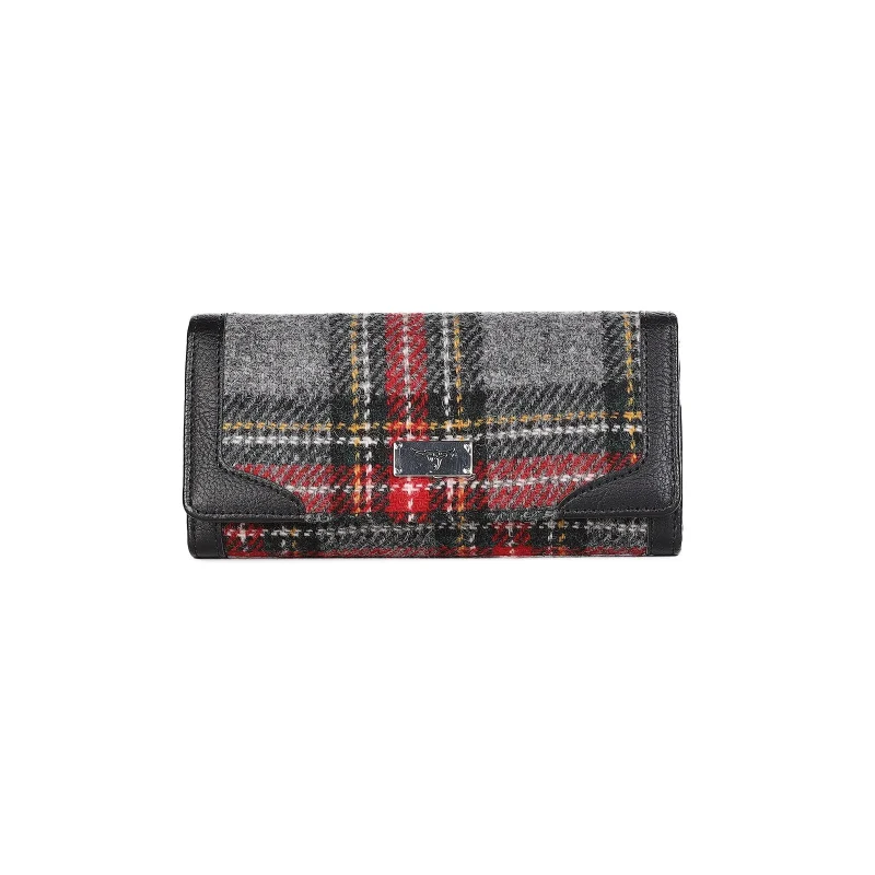 grey red tartan long purse