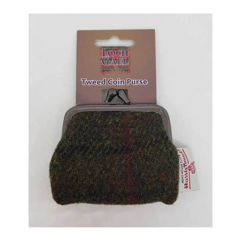 harris tweed 7cm brown leather card purse