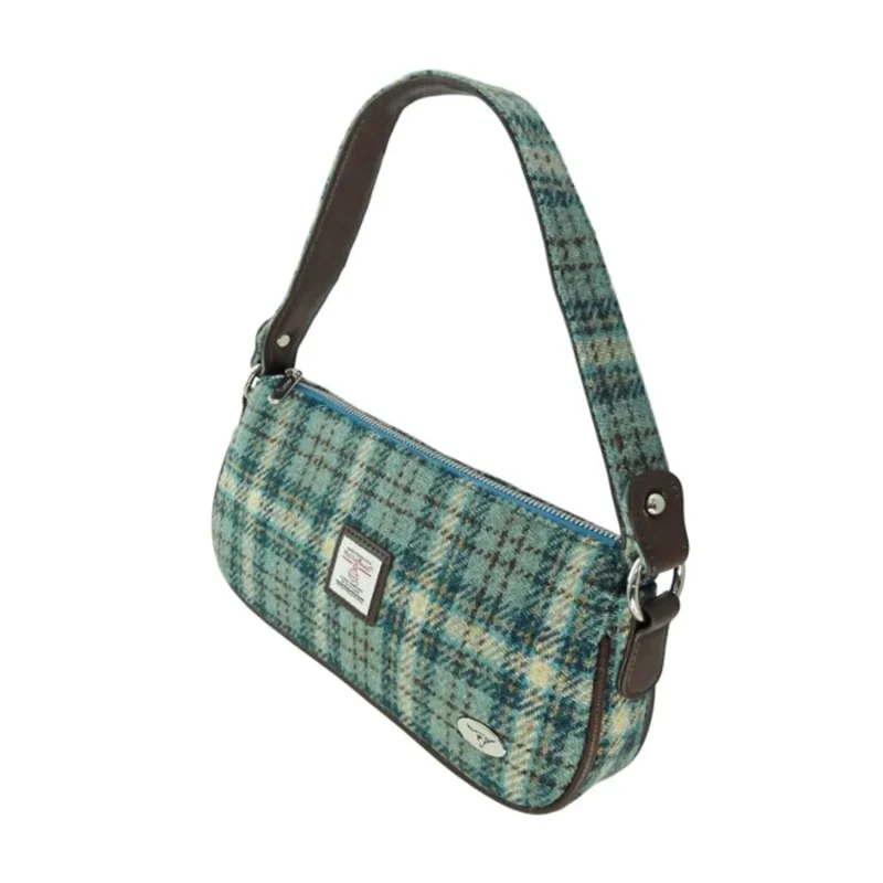 harris tweed baguette bag duck egg cream check