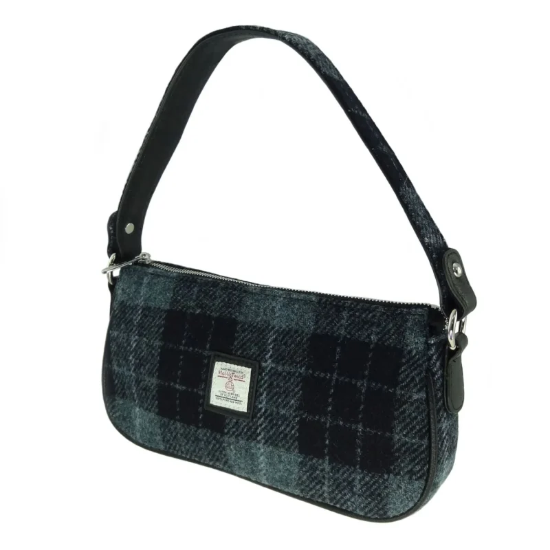 harris tweed baguette bag grey black tartan