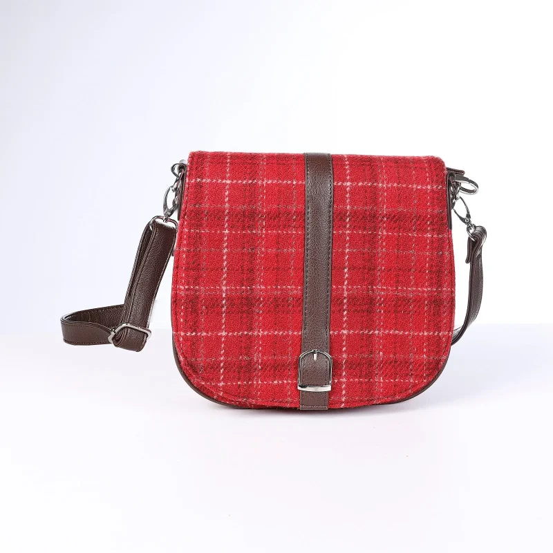 harris tweed beauly red check shoulder bag for women