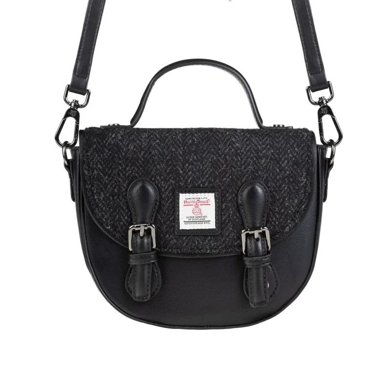 harris tweed black herringbone satchel bag