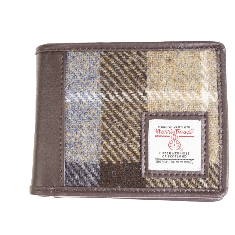 harris tweed blue brown check bifold wallet