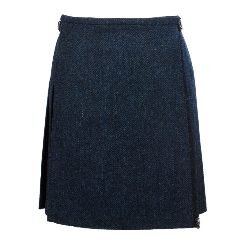 harris tweed blue herringbone wool skirt for women