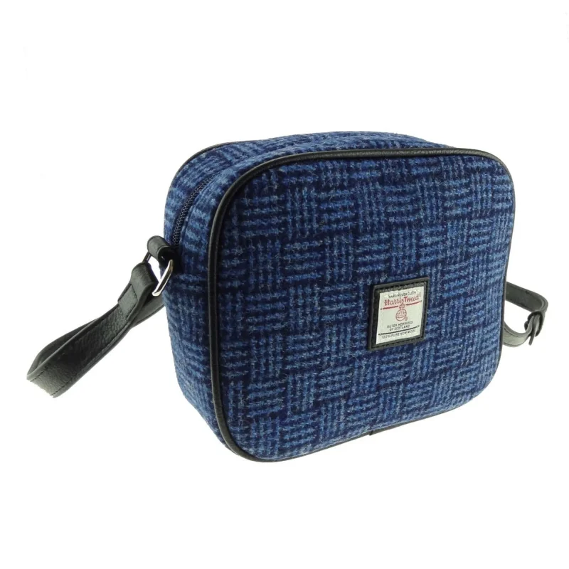 harris tweed blue mini bag almond basket weave