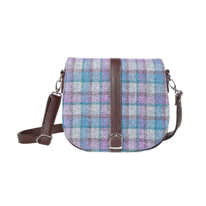 harris tweed blue purple check shoulder bag