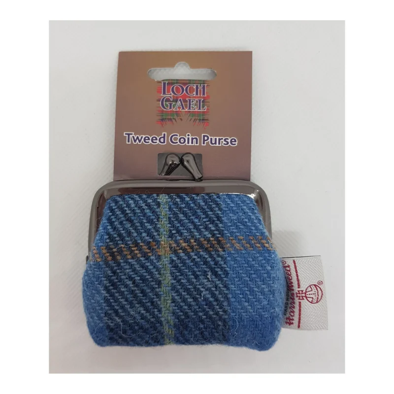 harris tweed blue purse 7cm on card