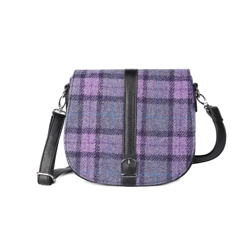 harris tweed bold purple check shoulder bag