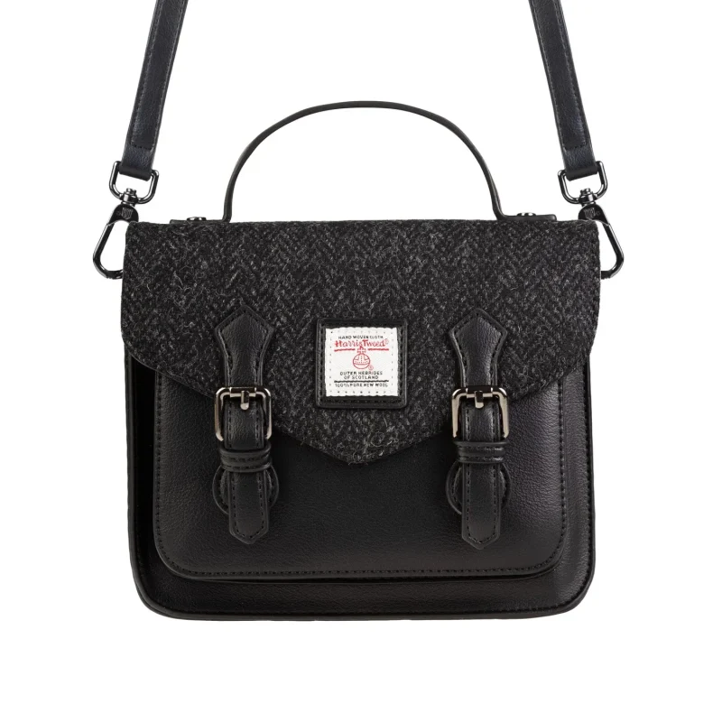 harris tweed calton black herringbone satchel