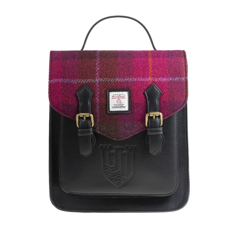 harris tweed calton fuchsia tartan backpack