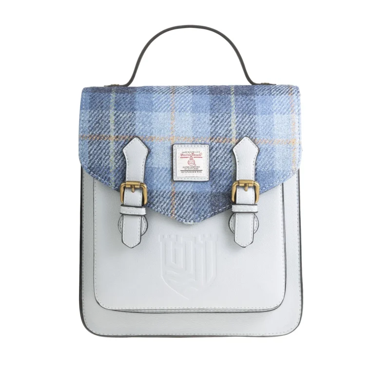 harris tweed calton tartan backpack blue