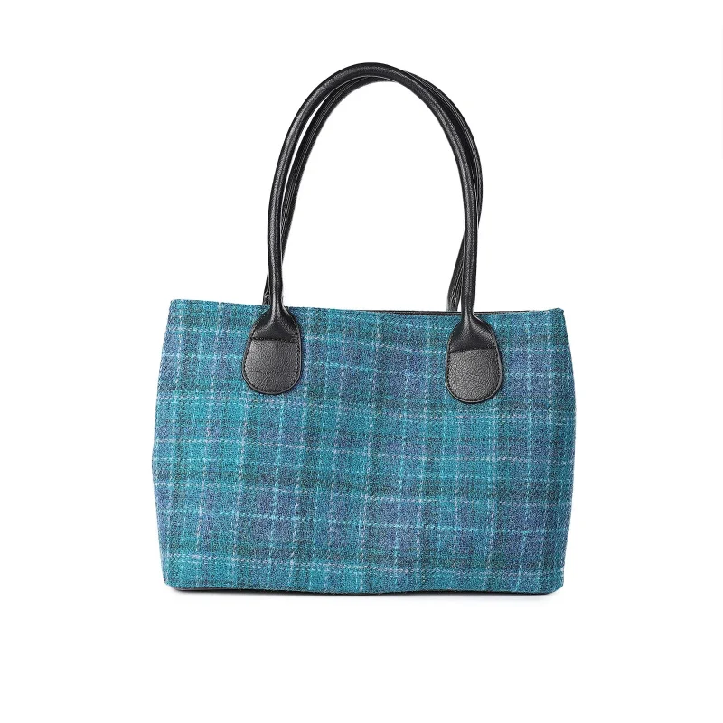 harris tweed cassley handbag sea blue check